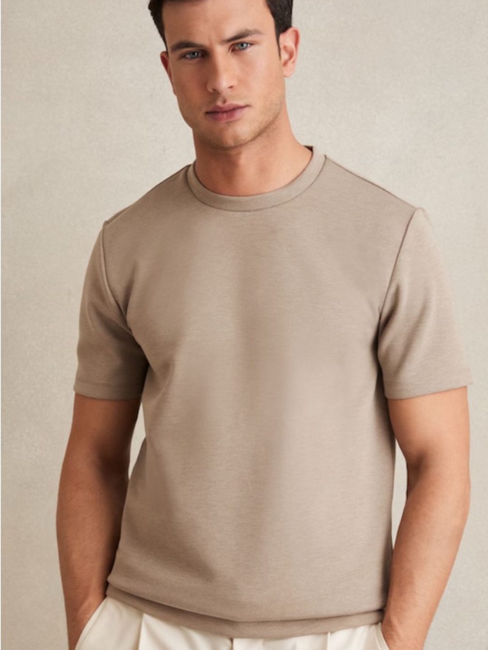 Reiss Men's Short Sleeve Crewneck Shirt - Taupe Beige
